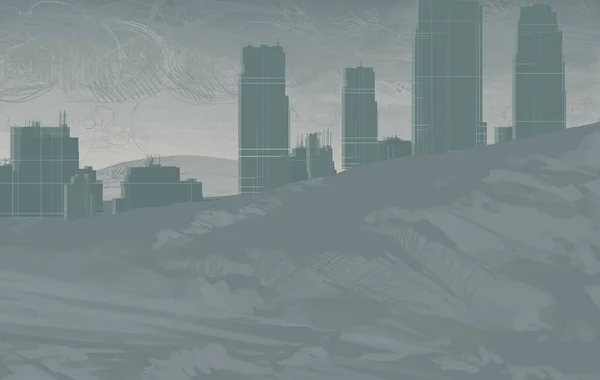 摩天大楼城市大都市 数字艺术 手工数码绘画 — 图库照片