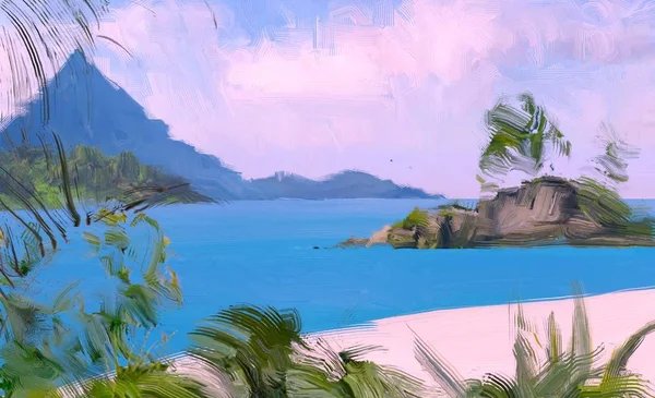 Abstract Creative Tropical Landscape Oil Picture — Stock Photo, Image