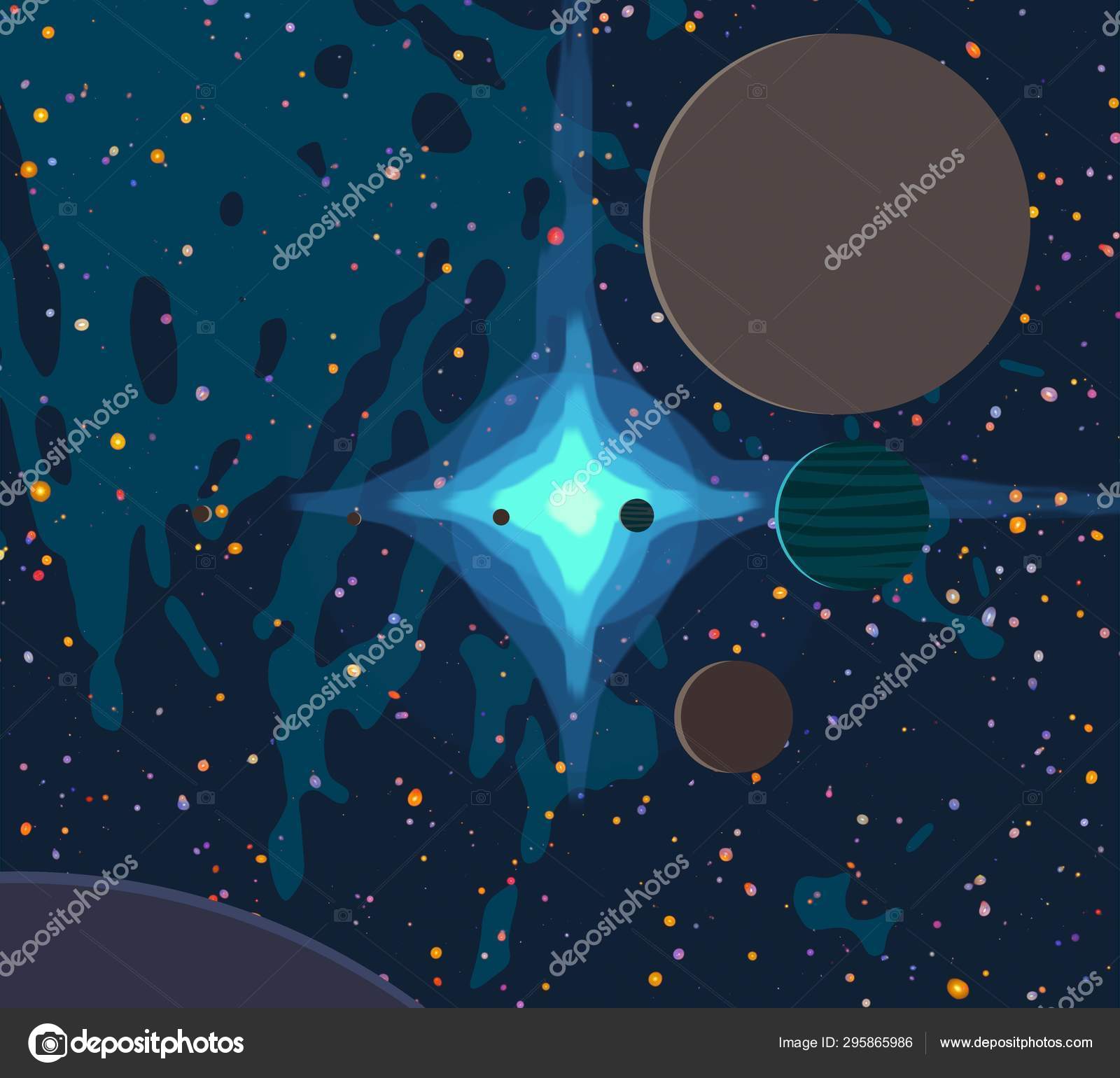 Illustration Cartoon Draw Style Space Picture Deep Vast Space Stars ...