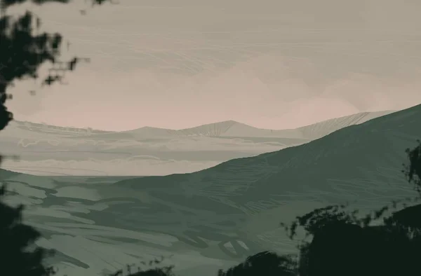 Ilustracji Dzikie Góry Sztuka Cyfrowa Malarstwo Cyfrowe Ręcznie Robione — Zdjęcie stockowe