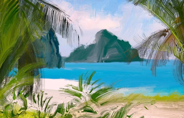 Abstrait Créatif Tropical Paysage Huile Image — Photo