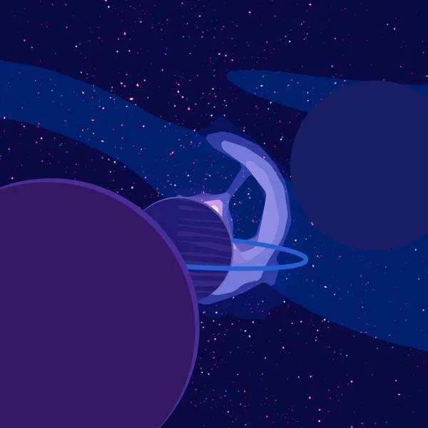 2Dイラスト 漫画の描画スタイル 深い星間空間 月様々なSfクリエイティブな背景 宇宙芸術想像上の宇宙の背景 惑星と月 — ストック写真