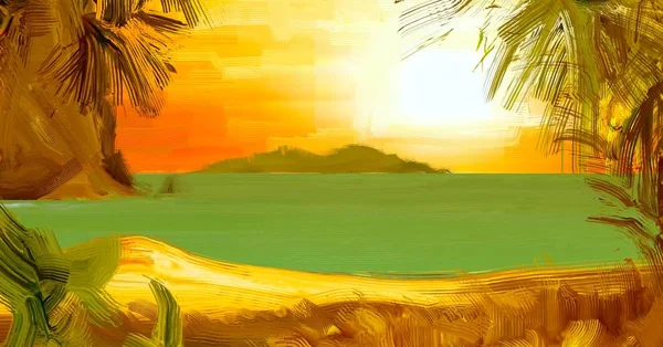 Tropisch Strand Met Palm — Stockfoto