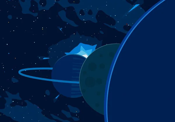 2Dイラスト 漫画の描画スタイル 深い星間空間 月様々なSfクリエイティブな背景 宇宙芸術想像上の宇宙の背景 惑星と月 — ストック写真