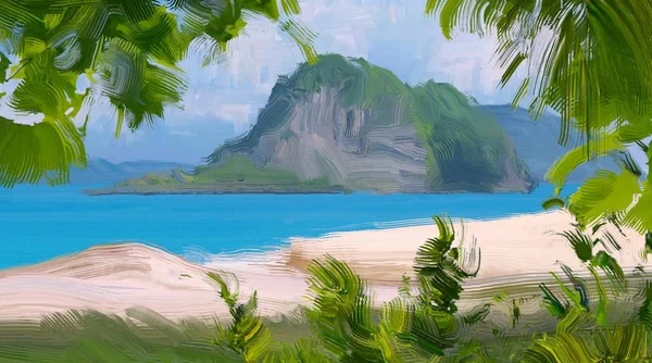 Abstract Creative Tropical Landscape Oil Picture — Stock Photo, Image