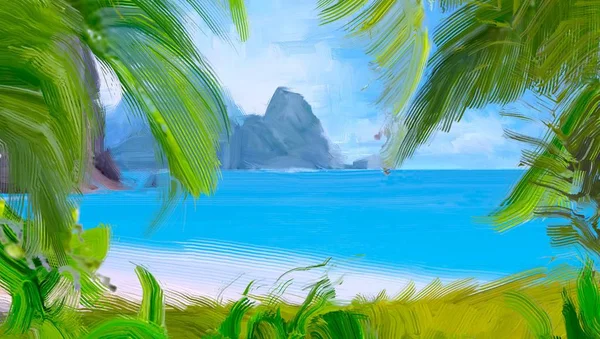 Abstract Creative Tropical Landscape Oil Picture — Stock Photo, Image