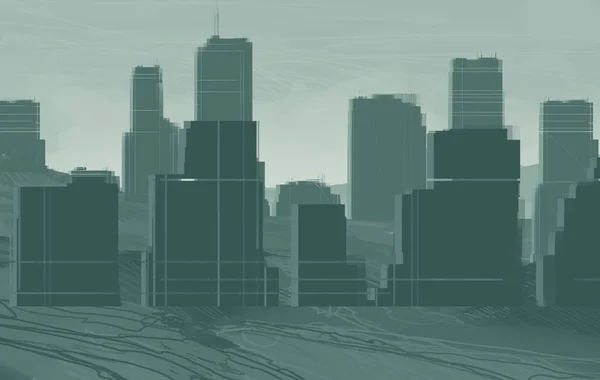 Ilustración Ciudad Rascacielos Metrópolis Arte Digital Pintura Digital Hecha Mano —  Fotos de Stock
