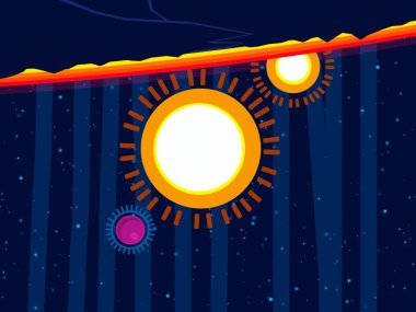 2d illüstrasyon. Karikatür stil boşluk resmi çizin. Derin geniş alan. Yıldızlar, gezegenler ve uydular. Çeşitli bilim kurgu yaratıcı fon. Uzay sanatı. Uzaylı güneş sistemleri. Gezegenler ve Uydular.