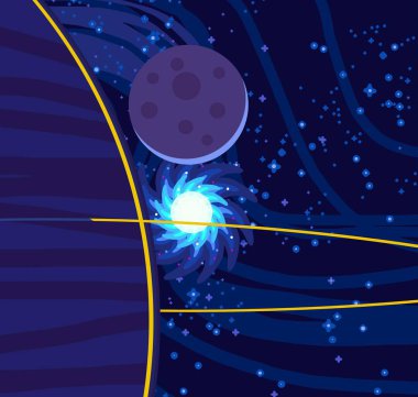 2d illüstrasyon. Karikatür stil boşluk resmi çizin. Derin geniş alan. Yıldızlar, gezegenler ve uydular. Çeşitli bilim kurgu yaratıcı fon. Uzay sanatı. Uzaylı güneş sistemleri. Gezegenler ve Uydular.