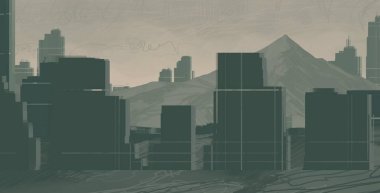 2d illüstrasyon. Gökdelen fütüristik şehir metropol. Dijital sanat. El yapımı dijital boyama.