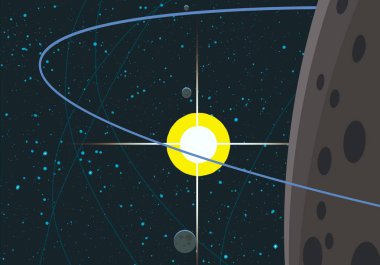 Derin yıldızlararası uzay. Yıldızlar, gezegenler ve uydular. Çeşitli bilim kurgu yaratıcı fon. Uzay sanatı. Hayali kozmik fon.