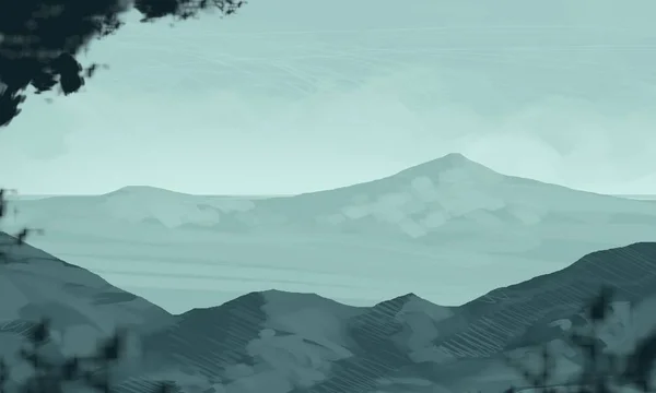 霧の山々と抽象的なシルエットの背景 — ストック写真