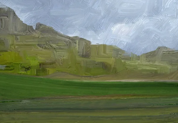 Colorato Campo Campagna Verde Erba Ora Legale Illustrazione Pittura Olio — Foto Stock