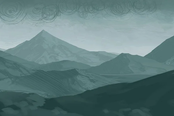 2Dイラスト スコットランド山脈デジタル絵画アート 手作り図面 — ストック写真