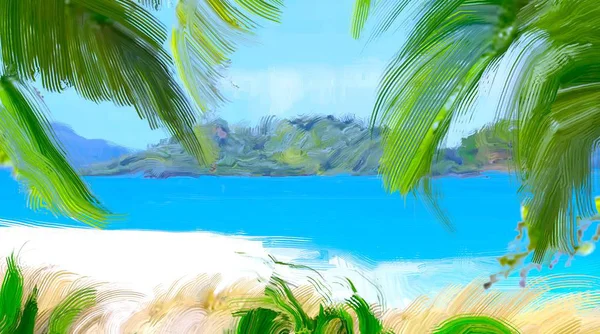 Abstrait Créatif Tropical Paysage Huile Image — Photo