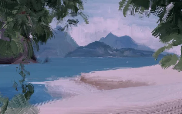 Abstrait Créatif Tropical Paysage Huile Image — Photo