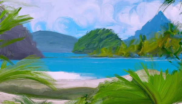 Abstract Creative Tropical Landscape Oil Picture — Stock Photo, Image