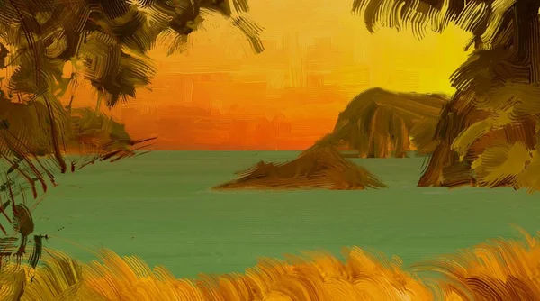Τροπική Παραλία Στο Ηλιοβασίλεμα Στο Παρασκήνιο — Φωτογραφία Αρχείου
