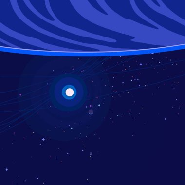 Derin yıldızlararası uzay. Yıldızlar, gezegenler ve uydular. Çeşitli bilim kurgu yaratıcı fon. Uzay sanatı. Hayali kozmik fon.