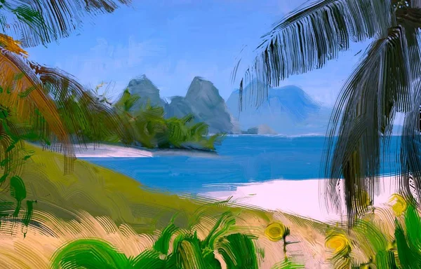 Abstract Creative Tropical Landscape Oil Picture — Stock Photo, Image