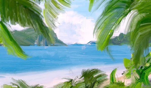 Abstrait Créatif Tropical Paysage Huile Image — Photo