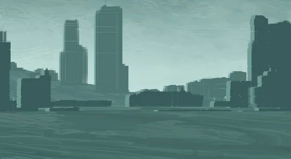 2Dイラスト 超高層ビル都市大都市 デジタルアート 手作りのデジタル絵画 — ストック写真