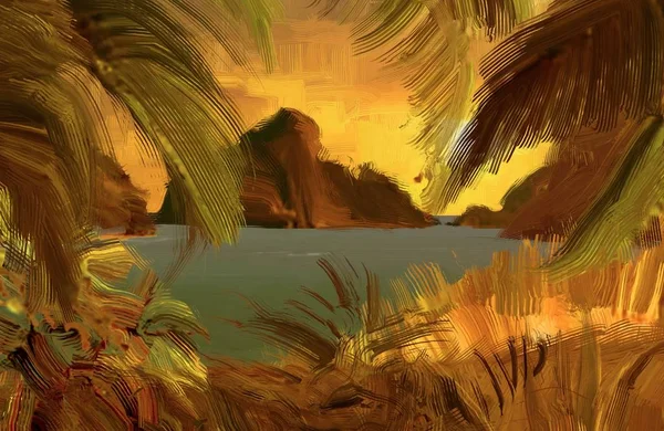 Erstaunliche Natürliche Kulisse Mit Tropischem Sonnenuntergang — Stockfoto