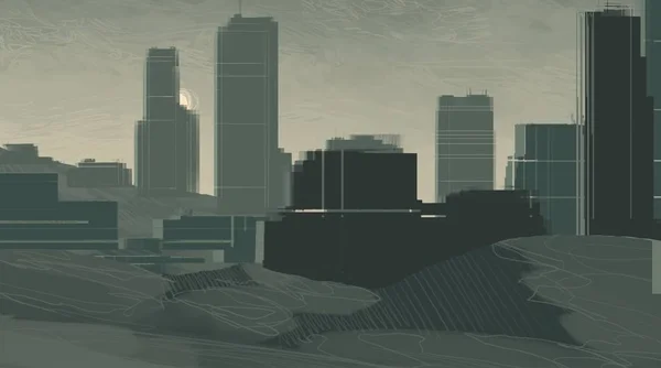 Illustration Skyskrapa City Metropolis Digital Konst Handgjort Digitalt Måleri — Stockfoto