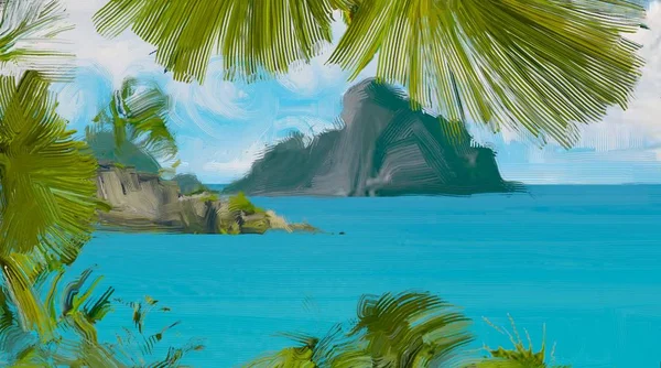 Abstract Creative Tropical Landscape Oil Picture — Stock Photo, Image