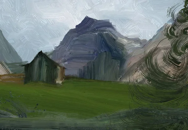 Πολύχρωμο Καταπράσινο Τοπίο Και Γρασίδι Θερινή Ώρα Εικονογράφηση Τέχνη Τοπίου — Φωτογραφία Αρχείου