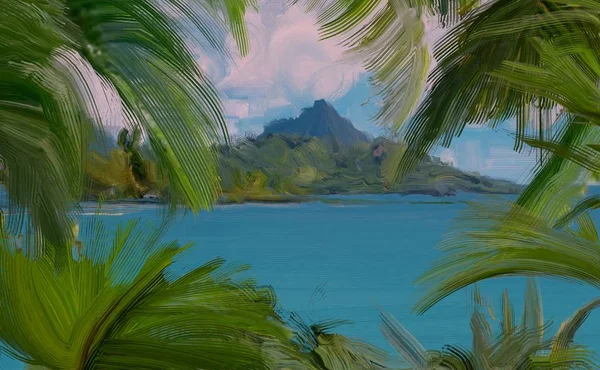 Abstract Creative Tropical Landscape Oil Picture — Stock Photo, Image