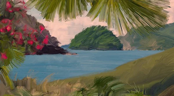 Abstract Creative Tropical Landscape Oil Picture — Stock Photo, Image