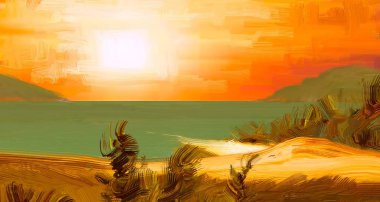 arka planda gün batımında tropikal plaj