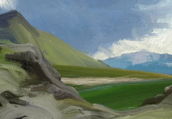 Colorato Campo Campagna Verde Erba Ora Legale Illustrazione Pittura Olio — Foto Stock