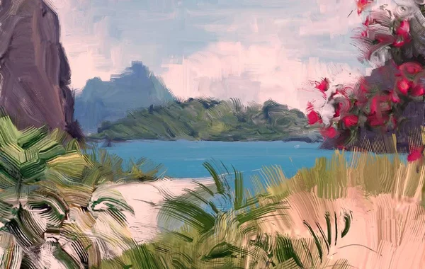 Abstract Creative Tropical Landscape Oil Picture — Stock Photo, Image