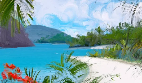 Abstract Creative Tropical Landscape Oil Picture — Stock Photo, Image