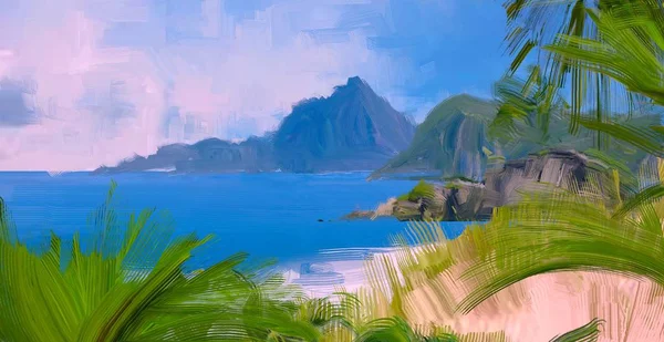 Abstract Creative Tropical Landscape Oil Picture — Stock Photo, Image