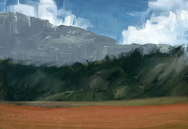 Colorato Campo Campagna Verde Erba Ora Legale Illustrazione Pittura Olio — Foto Stock