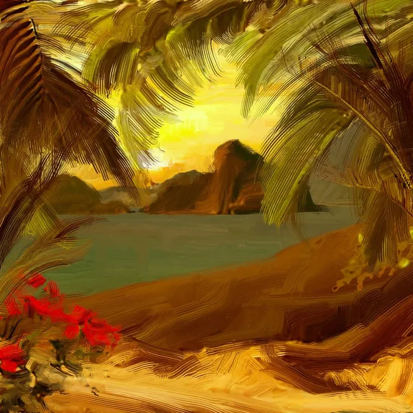 Tropikalna Plaża Zachód Słońca Tle — Zdjęcie stockowe
