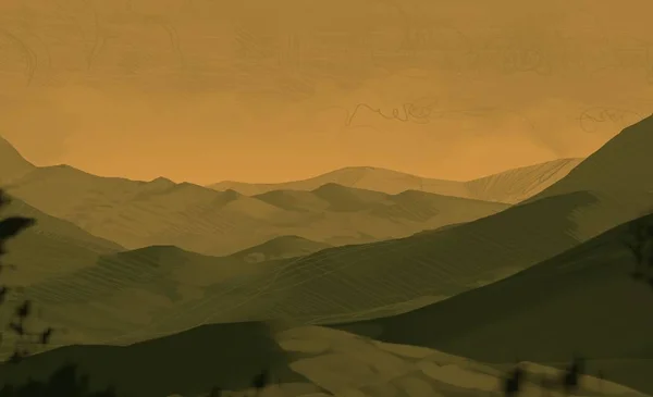 2d illustration. Wild mountains. Digital art. Handmade digital painting.