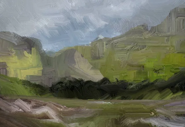 Colorato Campo Campagna Verde Erba Ora Legale Illustrazione Pittura Olio — Foto Stock