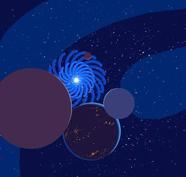 Illustration Tecknad Draw Stil Djupa Interstellära Rymden Stjärnor Planeter Och — Stockfoto