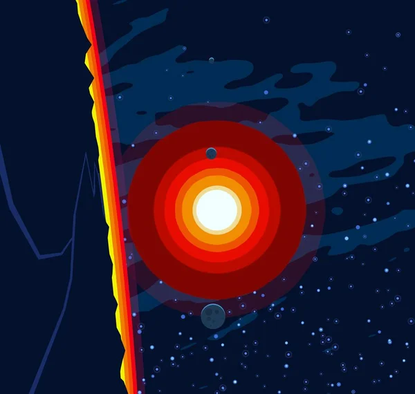 2Dイラスト 漫画は スタイルのスペース絵を描きます 深い広大な空間 月様々なSfクリエイティブな背景 宇宙芸術エイリアンの太陽系惑星と月 — ストック写真