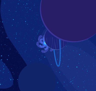 2d illüstrasyon. Karikatür stil boşluk resmi çizin. Derin geniş alan. Yıldızlar, gezegenler ve uydular. Çeşitli bilim kurgu yaratıcı fon. Uzay sanatı. Uzaylı güneş sistemleri. Gezegenler ve Uydular.