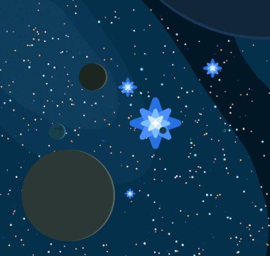 2d illüstrasyon. Karikatür stil boşluk resmi çizin. Derin geniş alan. Yıldızlar, gezegenler ve uydular. Çeşitli bilim kurgu yaratıcı fon. Uzay sanatı. Uzaylı güneş sistemleri. Gezegenler ve Uydular.