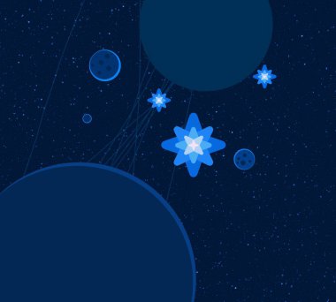 2d illüstrasyon. Karikatür stil boşluk resmi çizin. Derin geniş alan. Yıldızlar, gezegenler ve uydular. Çeşitli bilim kurgu yaratıcı fon. Uzay sanatı. Uzaylı güneş sistemleri. Gezegenler ve Uydular.