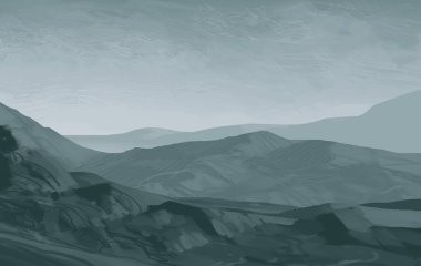 2d illüstrasyon. İskoçya Dağları. Dijital resim sanatı. El yapımı çizim.