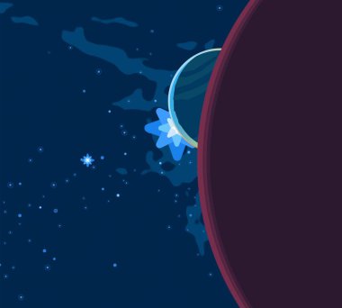 2d illüstrasyon. Karikatür stil boşluk resmi çizin. Derin geniş alan. Yıldızlar, gezegenler ve uydular. Çeşitli bilim kurgu yaratıcı fon. Uzay sanatı. Uzaylı güneş sistemleri. Gezegenler ve Uydular.