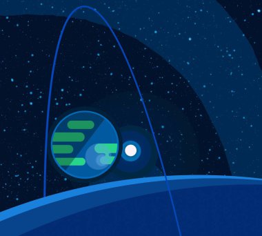 2d illüstrasyon. Karikatür stil boşluk resmi çizin. Derin geniş alan. Yıldızlar, gezegenler ve uydular. Çeşitli bilim kurgu yaratıcı fon. Uzay sanatı. Uzaylı güneş sistemleri. Gezegenler ve Uydular.