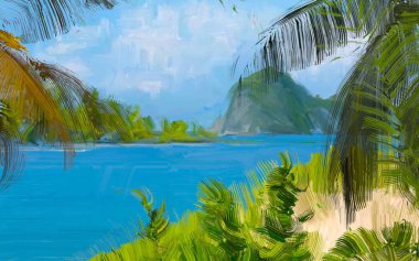 soyut yaratıcı tropikal manzara yağı resim